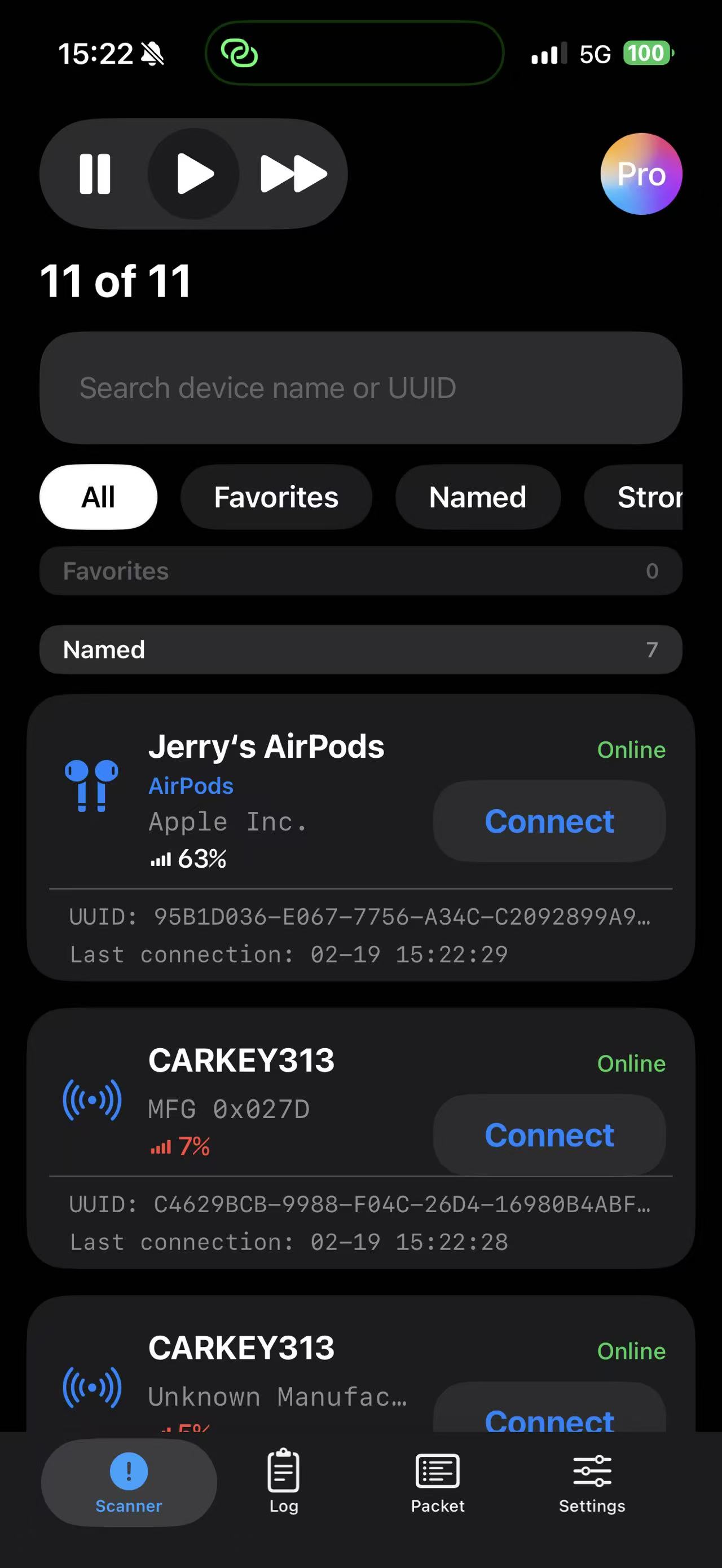 BLE scanner list in Bluetooth Explorer
